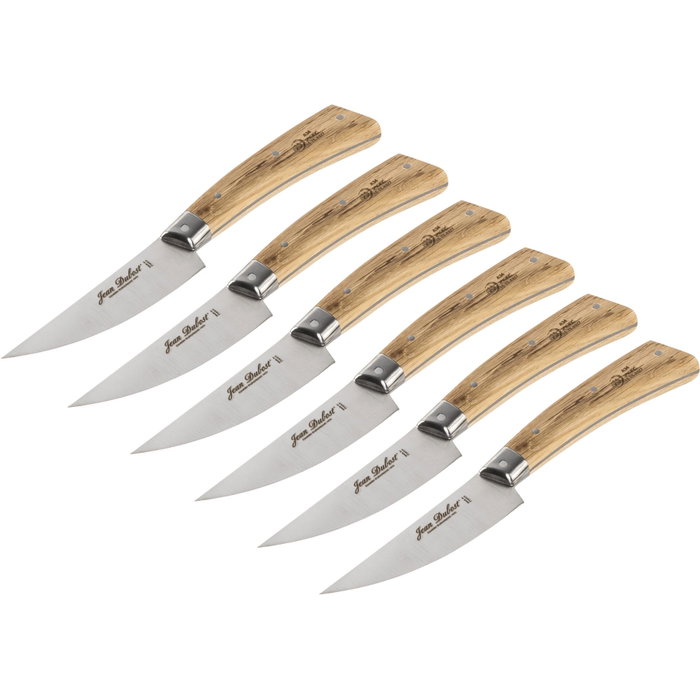 Laguiole Jean Dubost Set de Cuchillos para Carne, Madera de Roble, 6 Piezas de 22 cm de largo totaly blade de 10 cm de largo, 6 unidades.