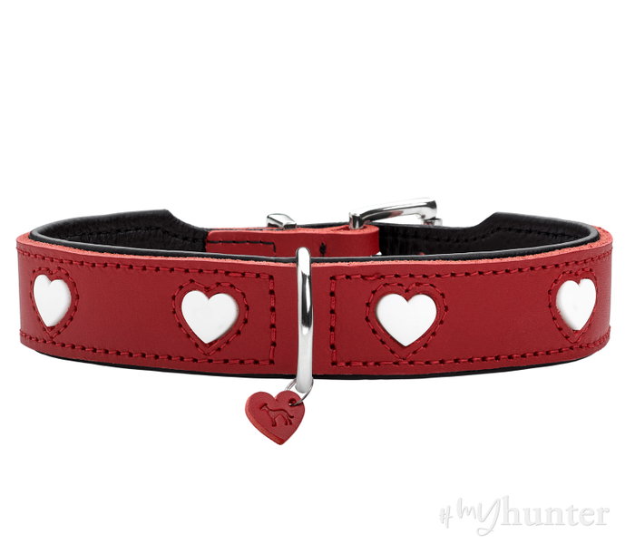 Hunter Collar Love S-M Cuello 38-44 cm Ancho 3 cm Rojo-Negro Cuero Vaca