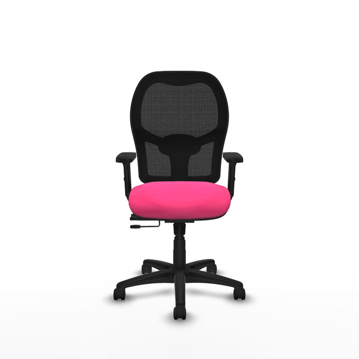 PIQUERAS Y CRESPO Silla de oficina Alocén con mecanismo traslack, malla negra y asiento rosa