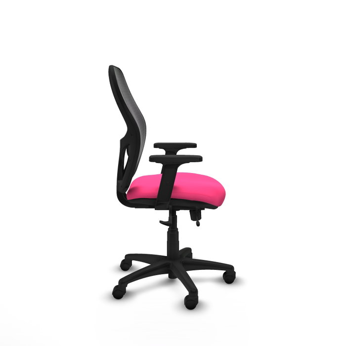PIQUERAS Y CRESPO Silla de oficina Alocén con mecanismo traslack, malla negra y asiento rosa