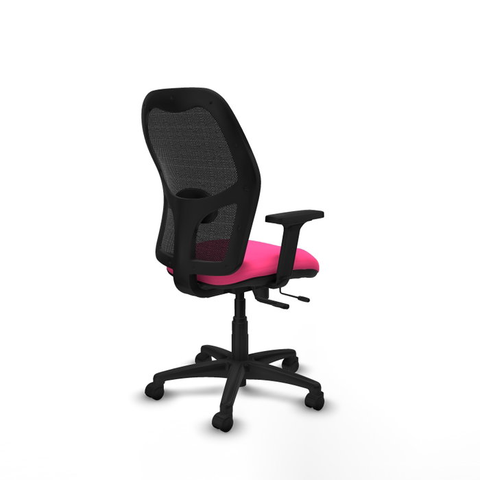 PIQUERAS Y CRESPO Silla de oficina Alocén con mecanismo traslack, malla negra y asiento rosa