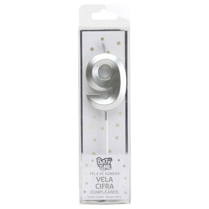 Party Time Vela Aniversario Cifra 9 Plata