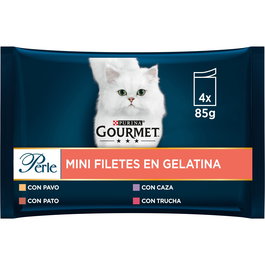 Purina Gourmet Perle Láminas en Gelatina para Gatos, Alimento Húmedo Multipack Surtido, 12 Sobres de 85g