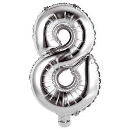 Party Time Globo Cifra 8 Plata, Altura 35 cm
