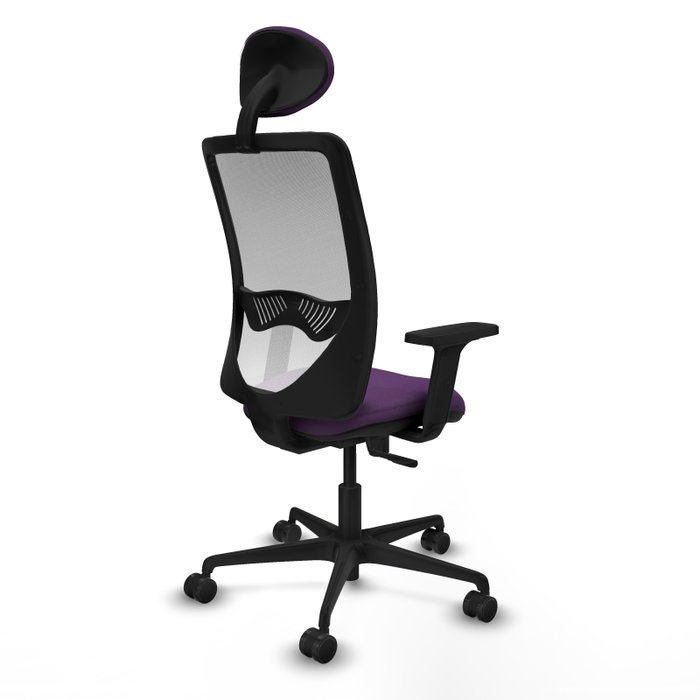 Silla de oficina Zulema con mecanismo Sincro tapizada con Tela color Morado y malla color Blanco. Equipada con lumbar 1D, Brazos 2D, Cabecero Fijo y Ruedas 65mm nailon Silla de oficina Zulema con mecanismo Sincro tapizada con Tela color Morado y malla color Blanco. Equipada con lumbar 1D, Brazos 2D, Cabecero Fijo y Ruedas 65mm nailon