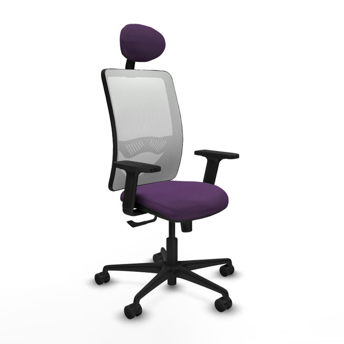 Silla de oficina Zulema con mecanismo Sincro tapizada con Tela color Morado y malla color Blanco. Equipada con lumbar 1D, Brazos 2D, Cabecero Fijo y Ruedas 65mm nailon Silla de oficina Zulema con mecanismo Sincro tapizada con Tela color Morado y malla color Blanco. Equipada con lumbar 1D, Brazos 2D, Cabecero Fijo y Ruedas 65mm nailon