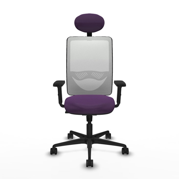 Silla de oficina Zulema con mecanismo Sincro tapizada con Tela color Morado y malla color Blanco. Equipada con lumbar 1D, Brazos 2D, Cabecero Fijo y Ruedas 65mm nailon Silla de oficina Zulema con mecanismo Sincro tapizada con Tela color Morado y malla color Blanco. Equipada con lumbar 1D, Brazos 2D, Cabecero Fijo y Ruedas 65mm nailon