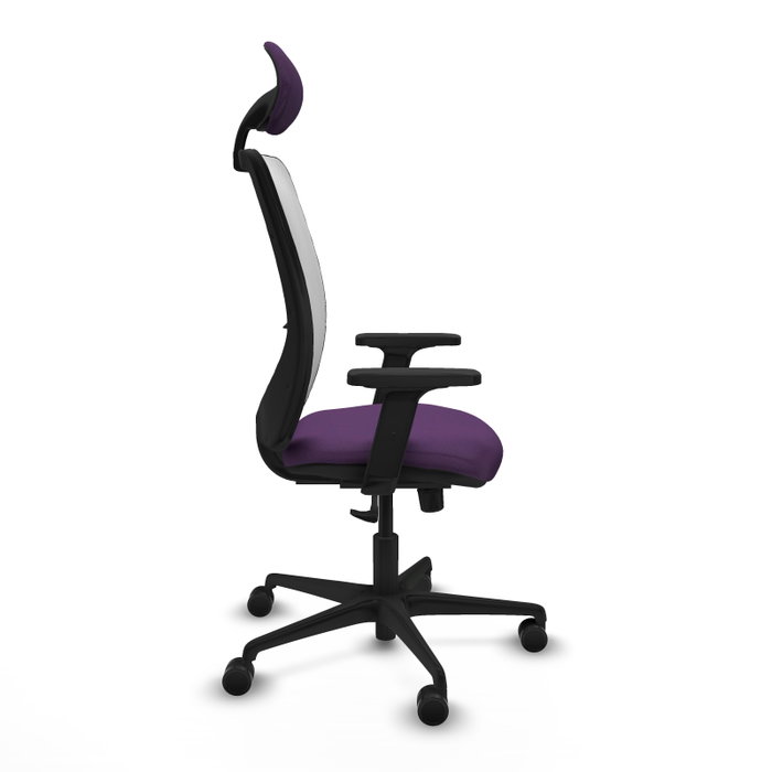 Silla de oficina Zulema con mecanismo Sincro tapizada con Tela color Morado y malla color Blanco. Equipada con lumbar 1D, Brazos 2D, Cabecero Fijo y Ruedas 65mm nailon Silla de oficina Zulema con mecanismo Sincro tapizada con Tela color Morado y malla color Blanco. Equipada con lumbar 1D, Brazos 2D, Cabecero Fijo y Ruedas 65mm nailon