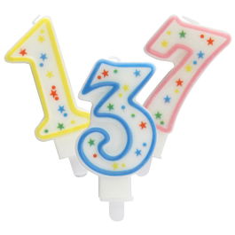 Party Time Vela Aniversario Surtida, Números del 0 al 9, Formas y Colores Variados, 9.5 cm