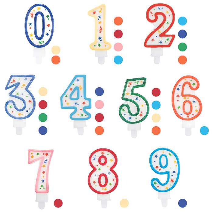 Party Time Vela Aniversario Surtida, Números del 0 al 9, Formas y Colores Variados, 9.5 cm