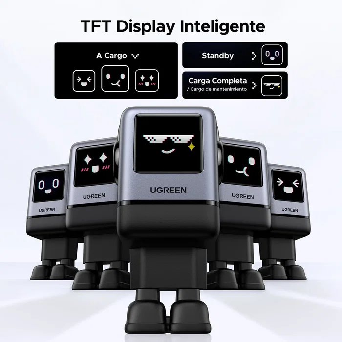 Ugreen Cargador Uno 45515B 100W GaN Gris con 4 Puertos y Pantalla Inteligente