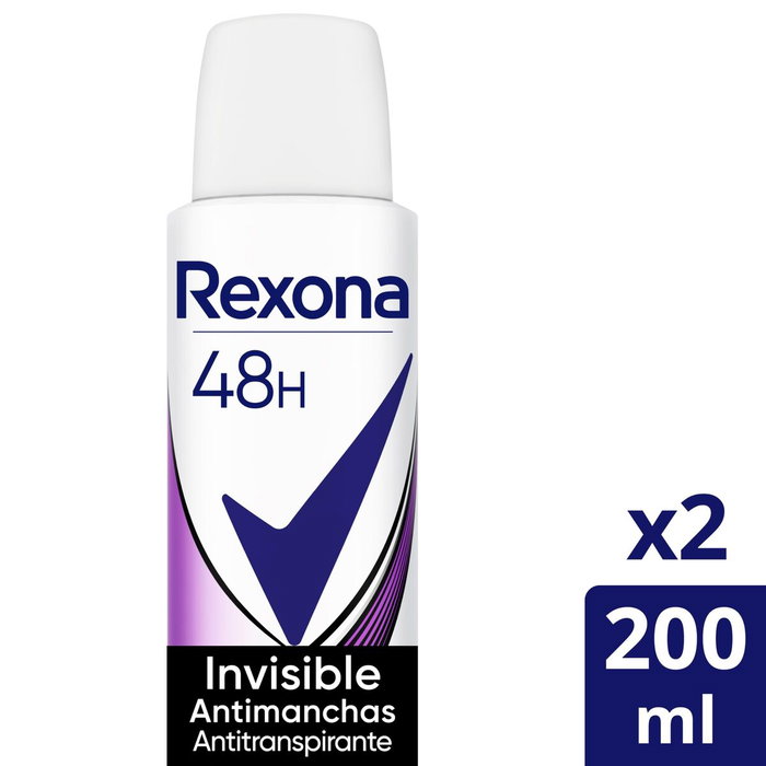 Rexona Desodorante Spray Invisible Antimanchas 48 h - Pack de 2 unidades de 200 ml Rexona Desodorante Spray Invisible Antimanchas 48 h - Pack de 2 unidades de 200 ml