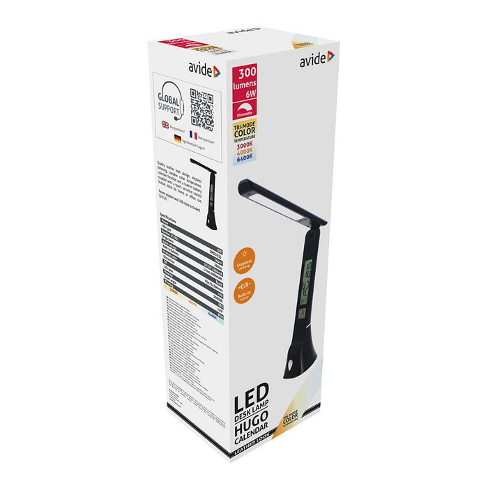 Avide Hugo Lámpara de Mesa LED con Calendario, Negro y Marrón
