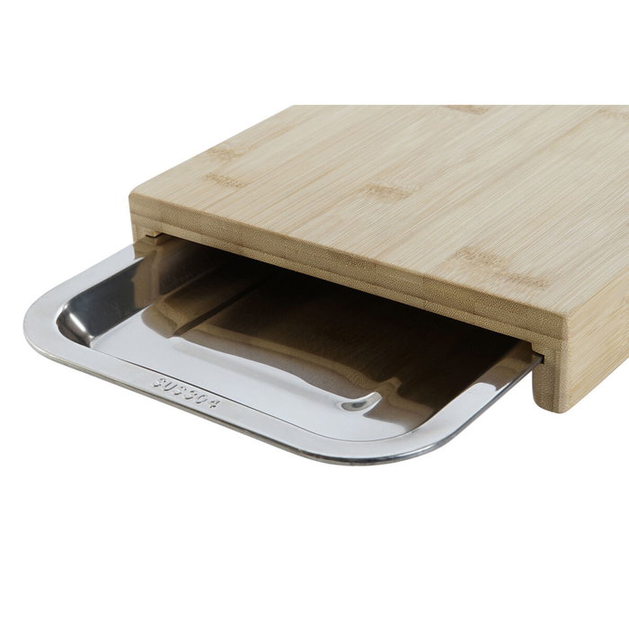 DKD Home Decor Set de 2 Tablas de Cortar de Bambú e Inox con Bandeja