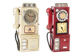 DKD Home Decor Reloj de Sobremesa Metal de Teléfono Surtido Rojo y Crema