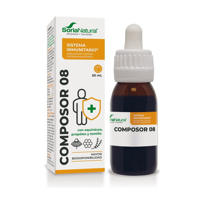Soria Natural Composor 8 Sistema Inmunitario 50ml Complemento Alimenticio con Equinácea, Propóleo y Aceite Esencial de Tomillo Soria Natural Composor 8 Sistema Inmunitario 50ml Complemento Alimenticio con Equinácea, Propóleo y Aceite Esencial de Tomillo