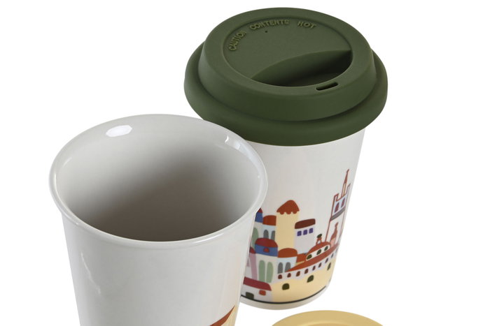 DKD Home Decor Pack de 6 Tazas de Porcelana Casitas Multicolor 400 ml