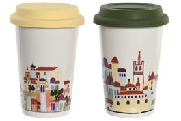 DKD Home Decor Pack de 6 Tazas de Porcelana Casitas Multicolor 400 ml