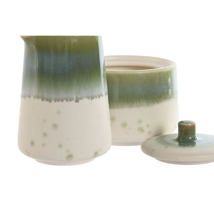 DKD Home Decor Set de Azucarero y Lechera Jade 24, Porcelana, Verde/Blanco