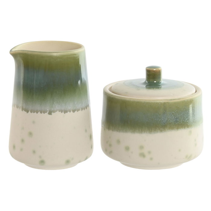 DKD Home Decor Set de Azucarero y Lechera Jade 24, Porcelana, Verde/Blanco