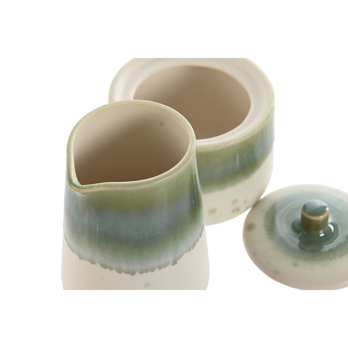 DKD Home Decor Set de Azucarero y Lechera Jade 24, Porcelana, Verde/Blanco