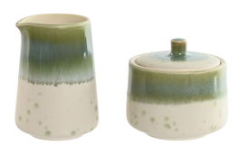 DKD Home Decor Jade 24 Azucarero Oriental Verde Blanco Set de 2 Piezas 9x8.4x9 cm