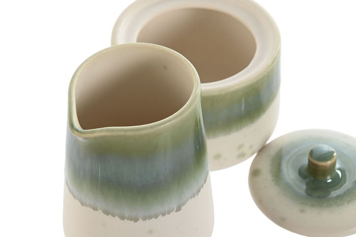 DKD Home Decor Jade 24 Azucarero Oriental Verde Blanco Set de 2 Piezas 9x8.4x9 cm