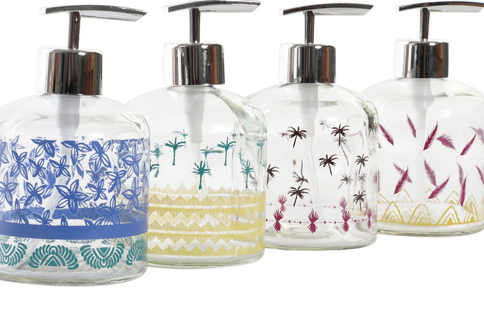 DKD Home Decor Dosificador Tropical 350ml Gres y Cristal Multicolor 8 x 14 x 10 cm