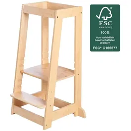 Roba Torre de Aprendizaje Montessori Bambú Certificado FSC Ajustable 3 Niveles Altura Hasta 80 Kg Natural ROB1697559591163