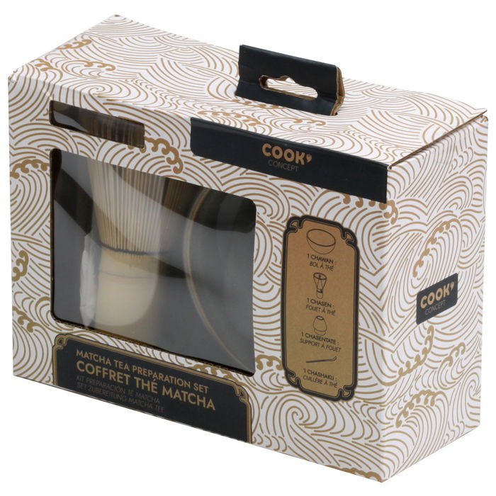 Home Deco Factory Juego de Preparación Té Matcha Natural con Bol, Cuchara, Batidor y Soporte para ceremonia del té