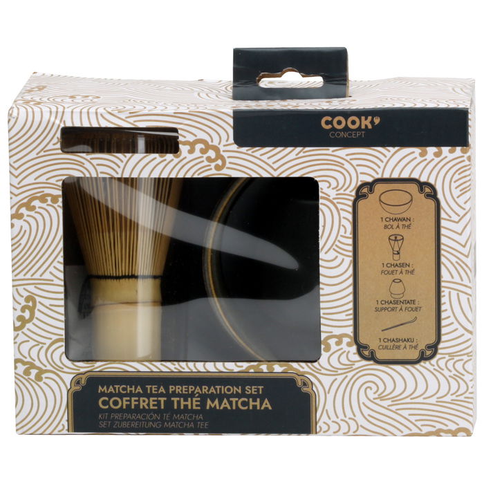 Home Deco Factory Juego de Preparación Té Matcha Natural con Bol, Cuchara, Batidor y Soporte para ceremonia del té