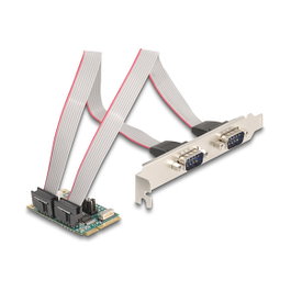 DeLOCK 95276 Adaptador Mini PCI Express a 2 Puertos RS-232 Serial con Alimentación 5V/12V, Factor de Forma Full-Size, Compatible con Windows 10/11 y Server 2022