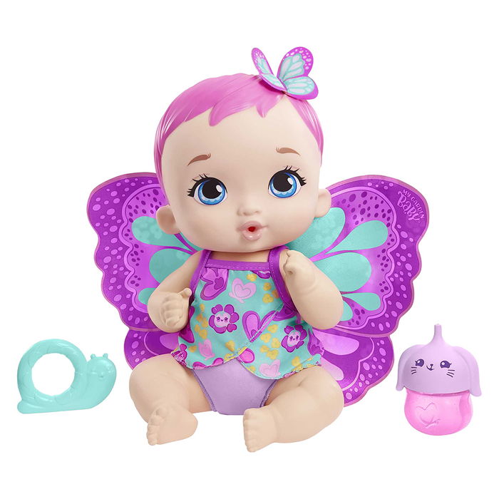Mattel Muñeco My Garden Baby Bebé Hace Pis Magenta GYP10 Muñeca Mariposa Cuidado Bebé +18 Meses