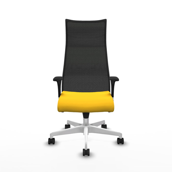 Sillón Albacete con mecanismo Sincro tapizada con Similpiel color Amarillo y malla color Negro. Equipado con Base poliamida blanca, Brazos 1D y Ruedas 65mm nailon Sillón Albacete con mecanismo Sincro tapizada con Similpiel color Amarillo y malla color Negro. Equipado con Base poliamida blanca, Brazos 1D y Ruedas 65mm nailon