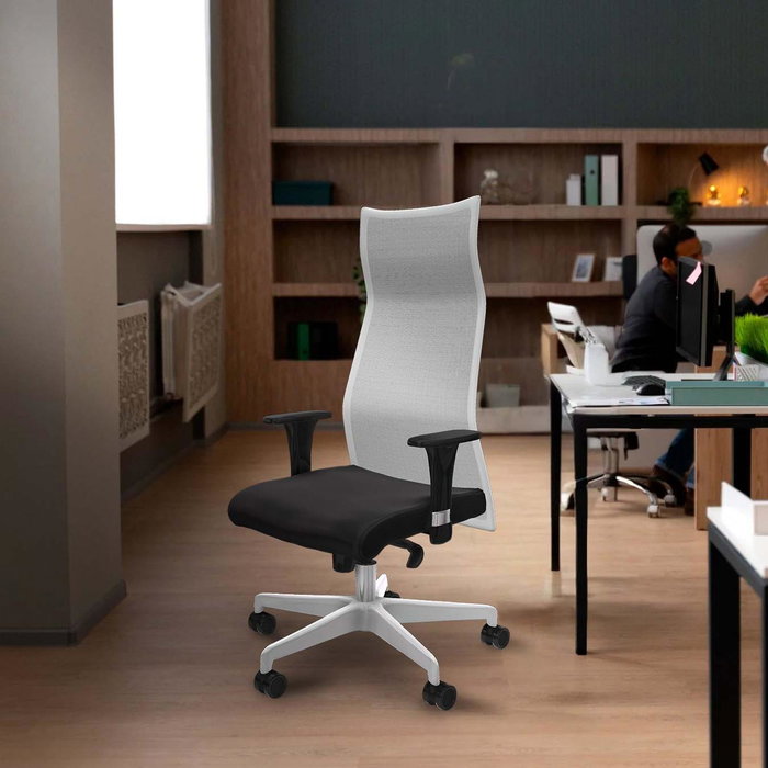 Sillón Albacete con mecanismo Sincro tapizada con Similpiel color Amarillo y malla color Negro. Equipado con Base poliamida blanca, Brazos 1D y Ruedas 65mm nailon Sillón Albacete con mecanismo Sincro tapizada con Similpiel color Amarillo y malla color Negro. Equipado con Base poliamida blanca, Brazos 1D y Ruedas 65mm nailon