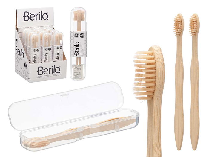 Berilo Set de 2 Cepillos con Funda en Bambú y Plástico (PP) Transparente 20 x 4.5 x 3 cm (Set de 24) Berilo Set de 2 Cepillos con Funda en Bambú y Plástico (PP) Transparente 20 x 4.5 x 3 cm (Set de 24)