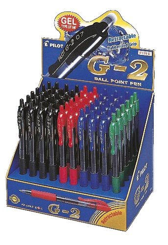 Pilot Expositor de 60 Bolígrafos G-2 Roller Gel 0,7 mm Colores Surtidos