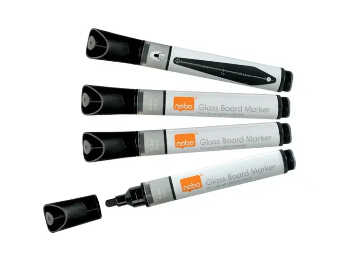 NOBO Rotuladores para Pizarra de Cristal Negro Pack de 4 NOBO Rotuladores para Pizarra de Cristal Negro Pack de 4