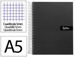 Liderpapel Cuaderno Espiral A5 Micro Crafty Tapa Forrada 120 Hojas 90gr Cuadro 5mm Negro