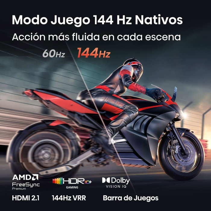 Hisense 65E8S 65 Pulgadas TV MiniLED Hi-QLED 4K UHD 144Hz, Smart TV HomeOS, VRR/FreeSync, Dolby Atmos, Procesador AI, Diseño Sin Marcos
