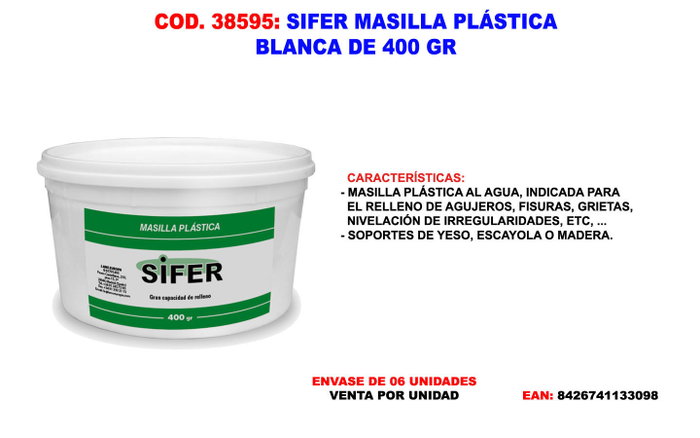 SIFER Masilla Universal Tapa Grietas Plástica Blanco 400 g SIFER Masilla Universal Tapa Grietas Plástica Blanco 400 g