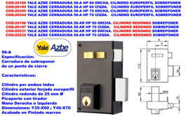 Yale AZBE 56-AR HP Cerradura de Sobreponer Cilindro Redondo Derecha