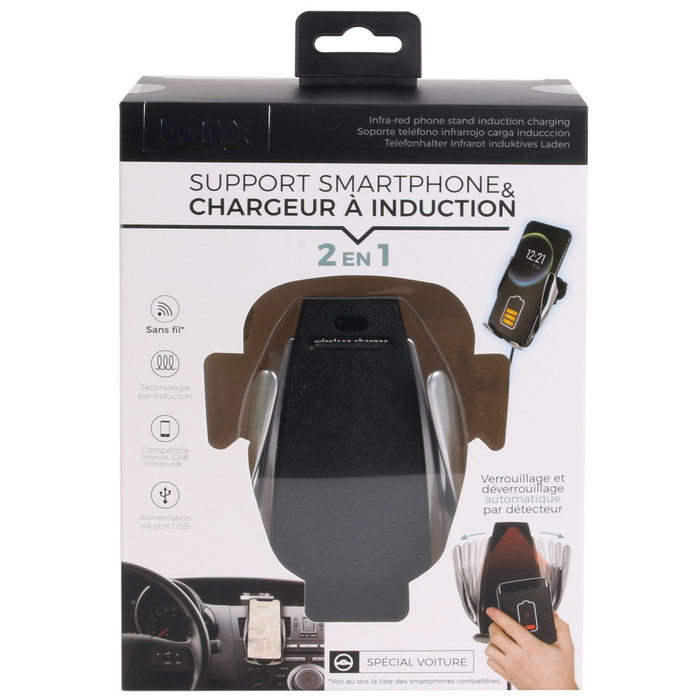 Be Mix Soporte Teléfono Infrarrojo Inalámbrico Coche Carga Rápida Compatible Android iOS Windows