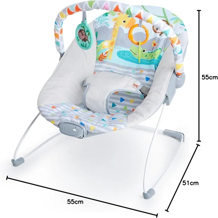 Bright Starts Hamaca Safari Fun con Vibraciones y Juguetes Colgantes para Bebé