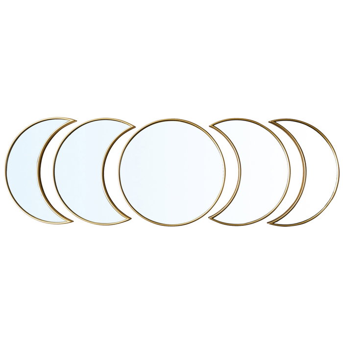 Home Deco Factory Espejos Luna Juego de 5 Espejos, Colección Mirage, Polipropileno y Vidrio con Acabado Mate Dorado