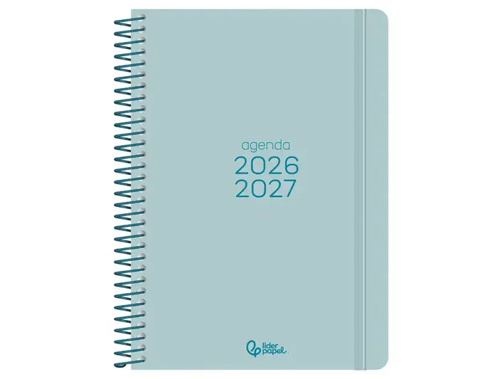 Liderpapel Agenda Escolar 2026-2027 A5 Bilingüe Español, Espiral, Día Página, Papel FSC 70g, Color Turquesa, Colección Basic