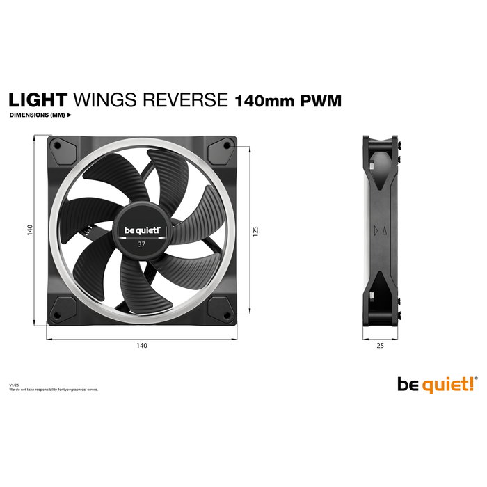 Be Quiet! Light Wings 140mm PWM Reverse Black - Ventilador PC 14 cm con Luz LED RGB, 1300 RPM, 87.3 m3/h, 4 Pines Be Quiet! Light Wings 140mm PWM Reverse Black - Ventilador PC 14 cm con Luz LED RGB, 1300 RPM, 87.3 m3/h, 4 Pines