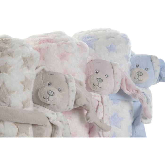 DKD Home Decor Peluche Manta Rosa Azul Poliester 100x80x75 cm Set 2