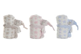 DKD Home Decor Peluche Manta Rosa Azul Poliester 100x80x75 cm Set 2