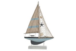 DKD Home Decor Figura Decorativa Mediterráneo Barco LED Azul y Blanco, 5.5 x 51 x 32.5 cm, 2 Unidades